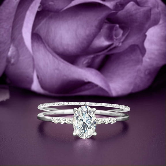Beautiful Unique Art Deco 2.00 Carat Oval Cut Diamond Moissanite Engagement Ring, Wedding Ring, One Matching Band in 925 Sterling Silver With 18k White Gold Plating Gift For Her, Promise Ring