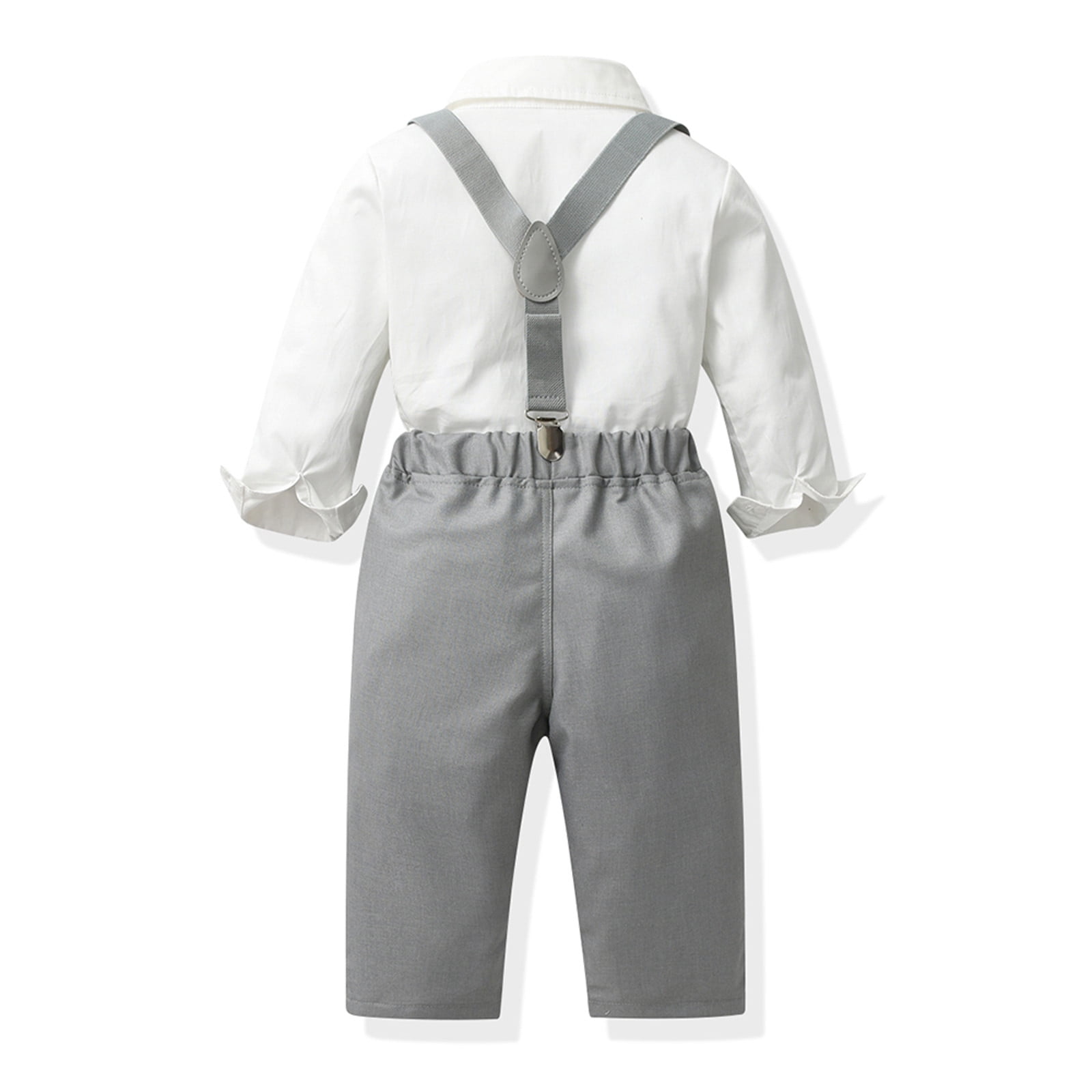 Kids Suits Bowtie Dress Shirt + Suspender Pants + Bowtie 3 Pieces Gentleman Outfit Set Birthday Boy for Boys 4-5 Years