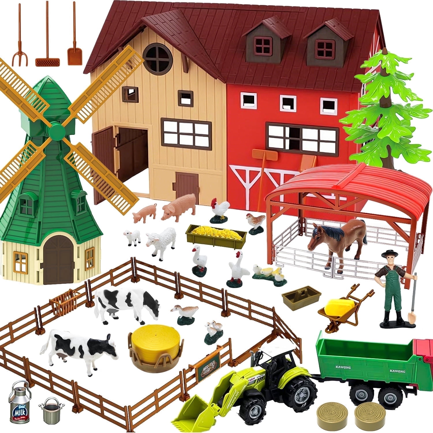 Aijohnny Farm Animals Barn House Toys, Farm Figures Play Set for Kids & Toddlers, Birthday Eastert Gifts for 1-8 Year Old