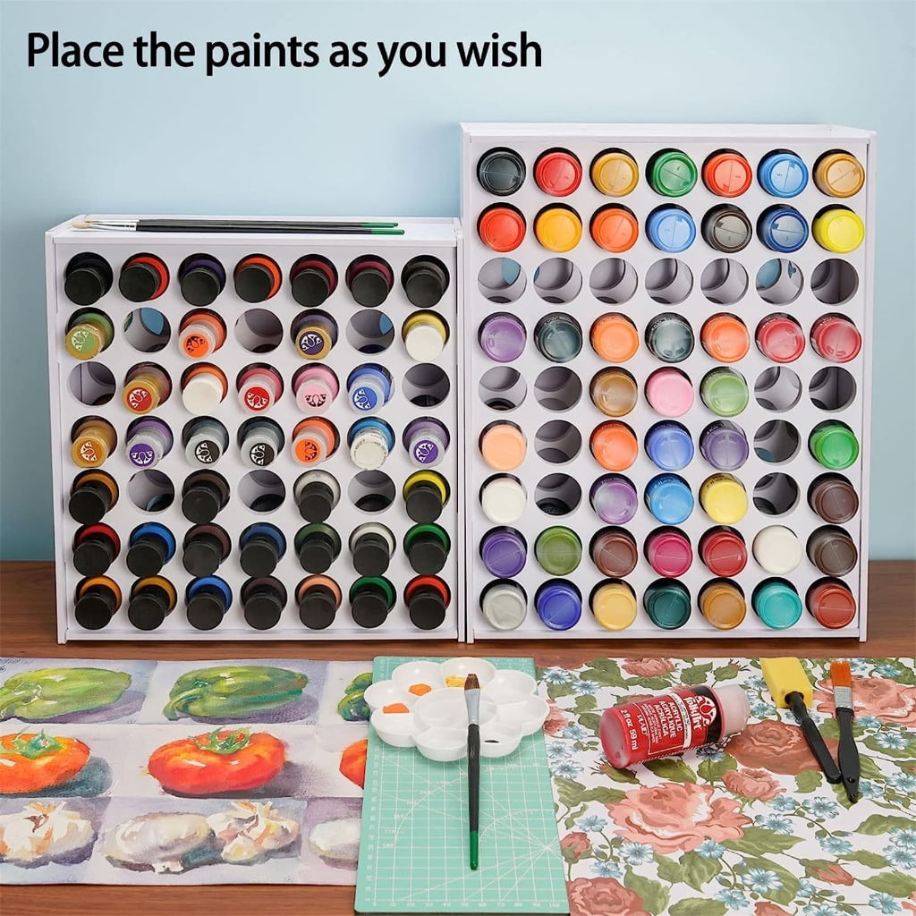 Space Efficient Paint Rack Wall Mount Paint Holder 49/63 Holes Rack for 2oz Craft Paints Efficient Storage