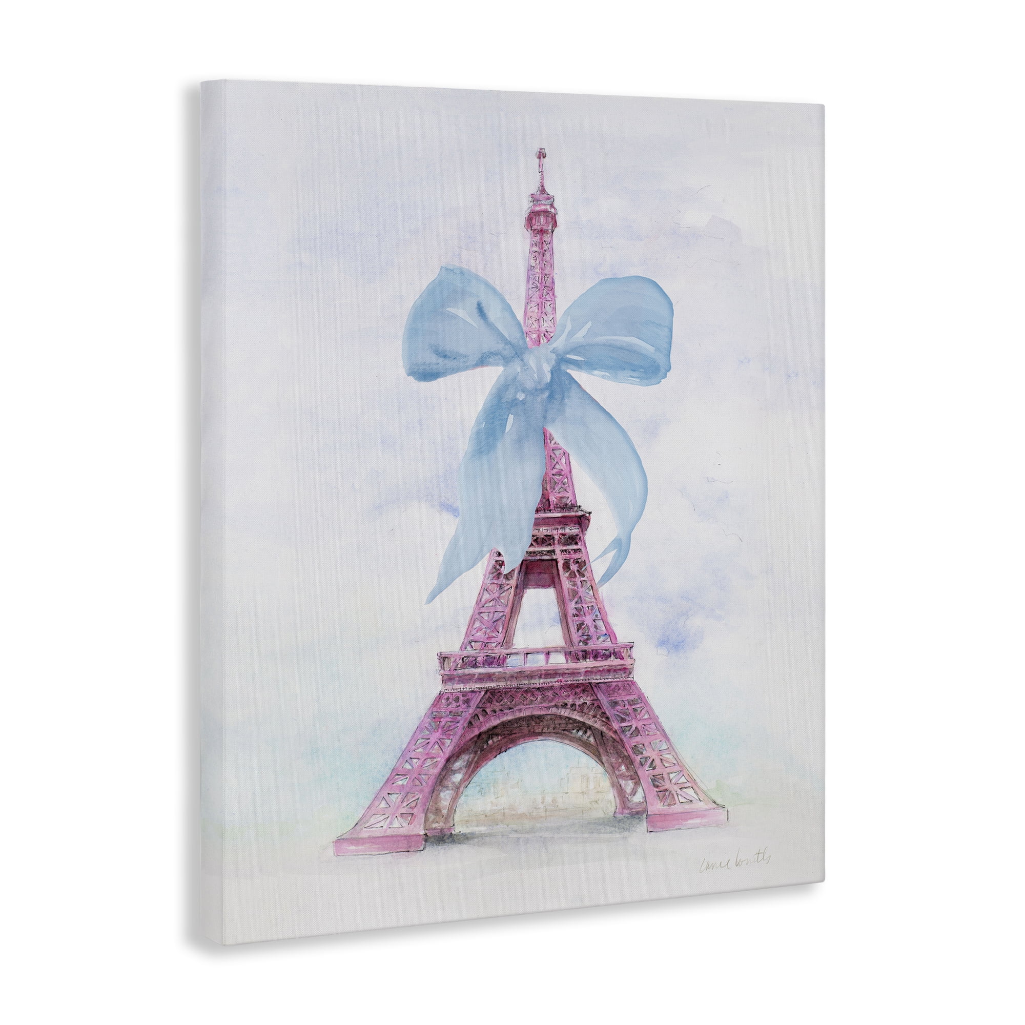 Stupell Industries Pretty Bow Eiffel Tower Buildings & Architecture Painting Wrapped Canvas Art Print Wall Art, 16 x 20