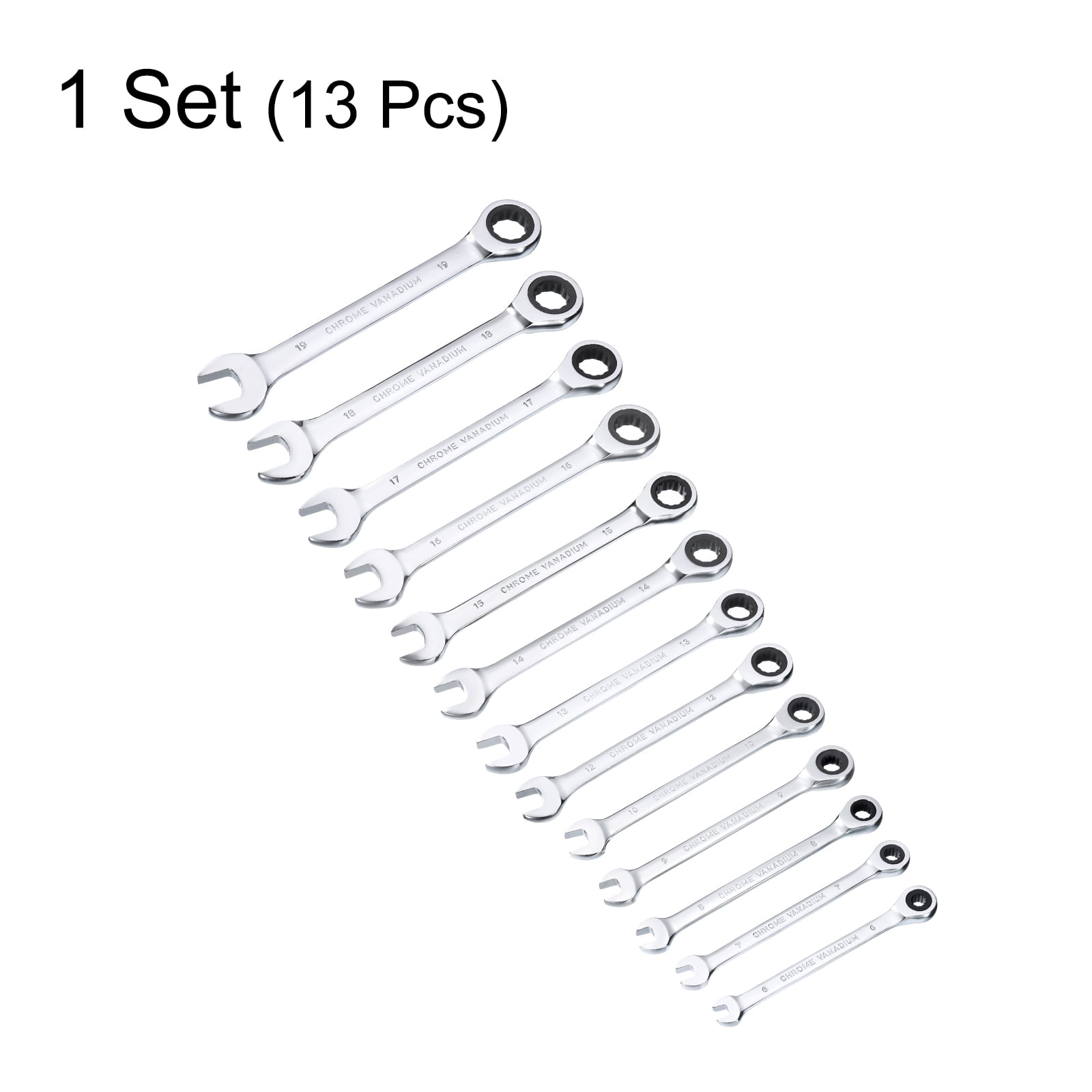 Uxcell 13 Pieces Ratcheting Combination Wrench Set 6-19mmmm Metric 12PT Ratchet Wrench