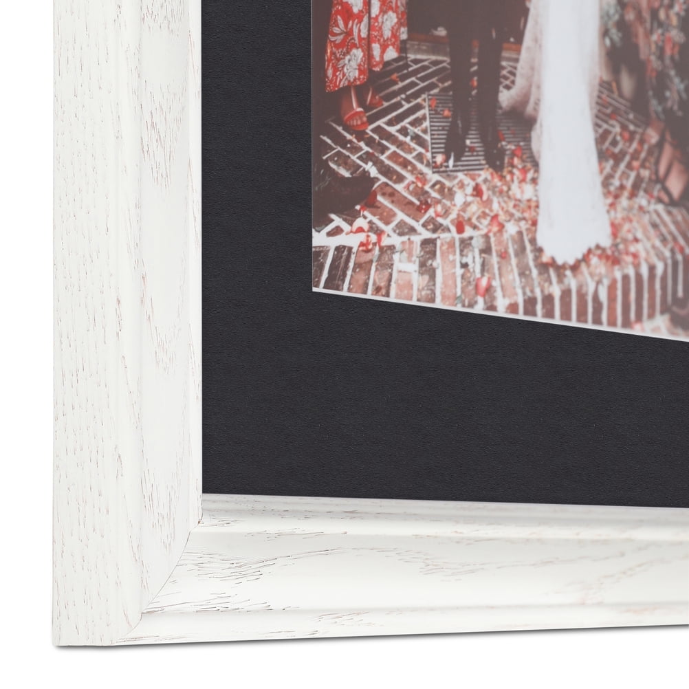 ArtToFrames 22x28 Matted Picture Frame with 18x24 Single Mat Photo Opening Framed in 1.25 Off White Wash on Ash and 2 Black Mat (FWM-4098-22x28)