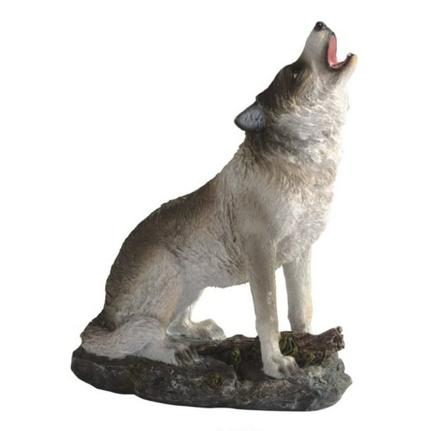 7.5 Inch Medium Polyresin Howling Gray Wolf on Rock Figurine Statue ...