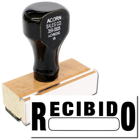 Large Recibido Rubber Stamp, Wooden Handle Rubber Stamp, Laser Engraved Dies, Impression Size 7/8" tall x 2-1/4”, Uses a Separate Stamp Pad