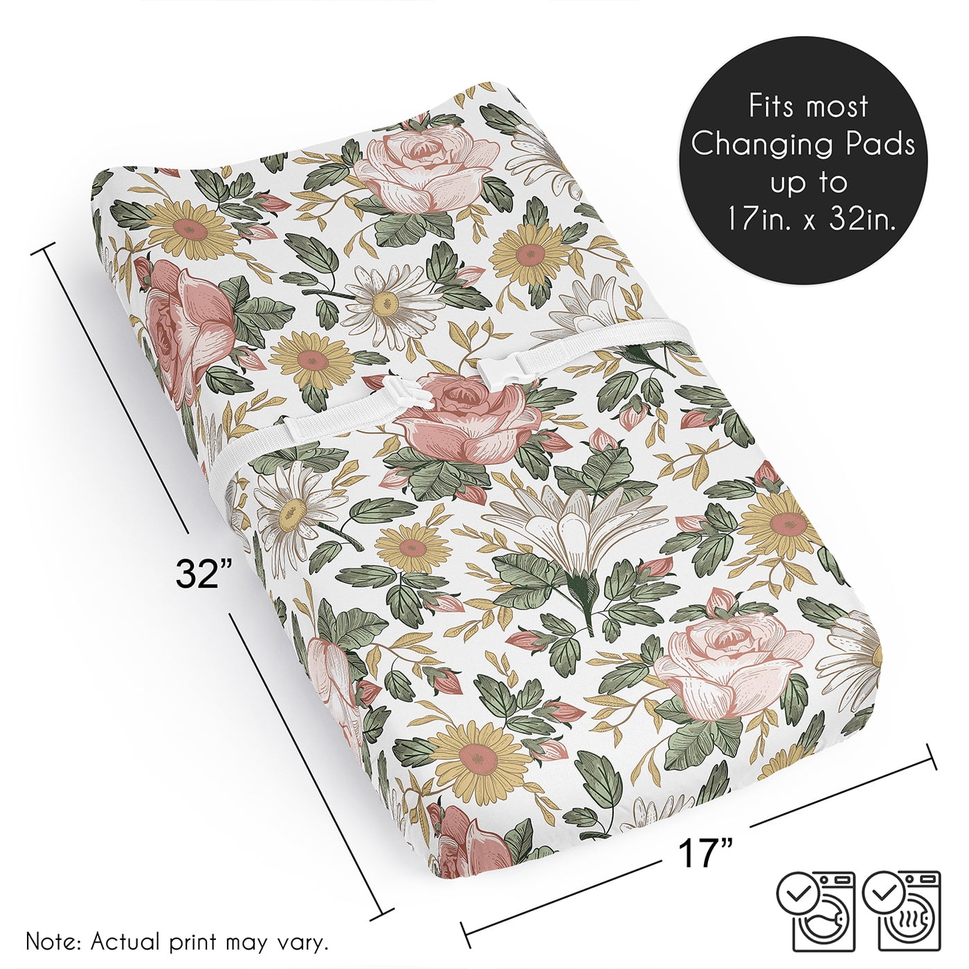 Sweet Jojo Designs Vintage Floral Pink Yellow and Green Changing Pad Cover Sheet