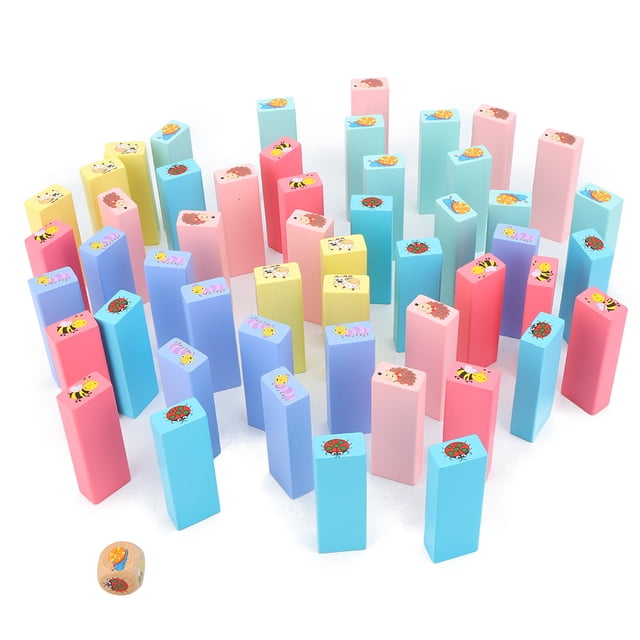 51 Uds. Juego de bloques de construcción de madera de colores para niños, juguete para jugar
