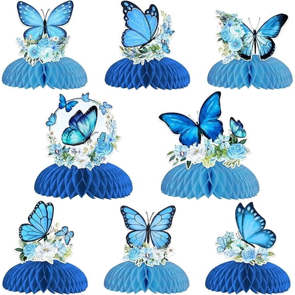 8PCS Blue Butterfly Birthday Honeycomb Centerpieces for Girls Butterfly Honeycomb Table Decorations Blue Butterfly Birthday Decorations Butterfly Birthday Baby Shower