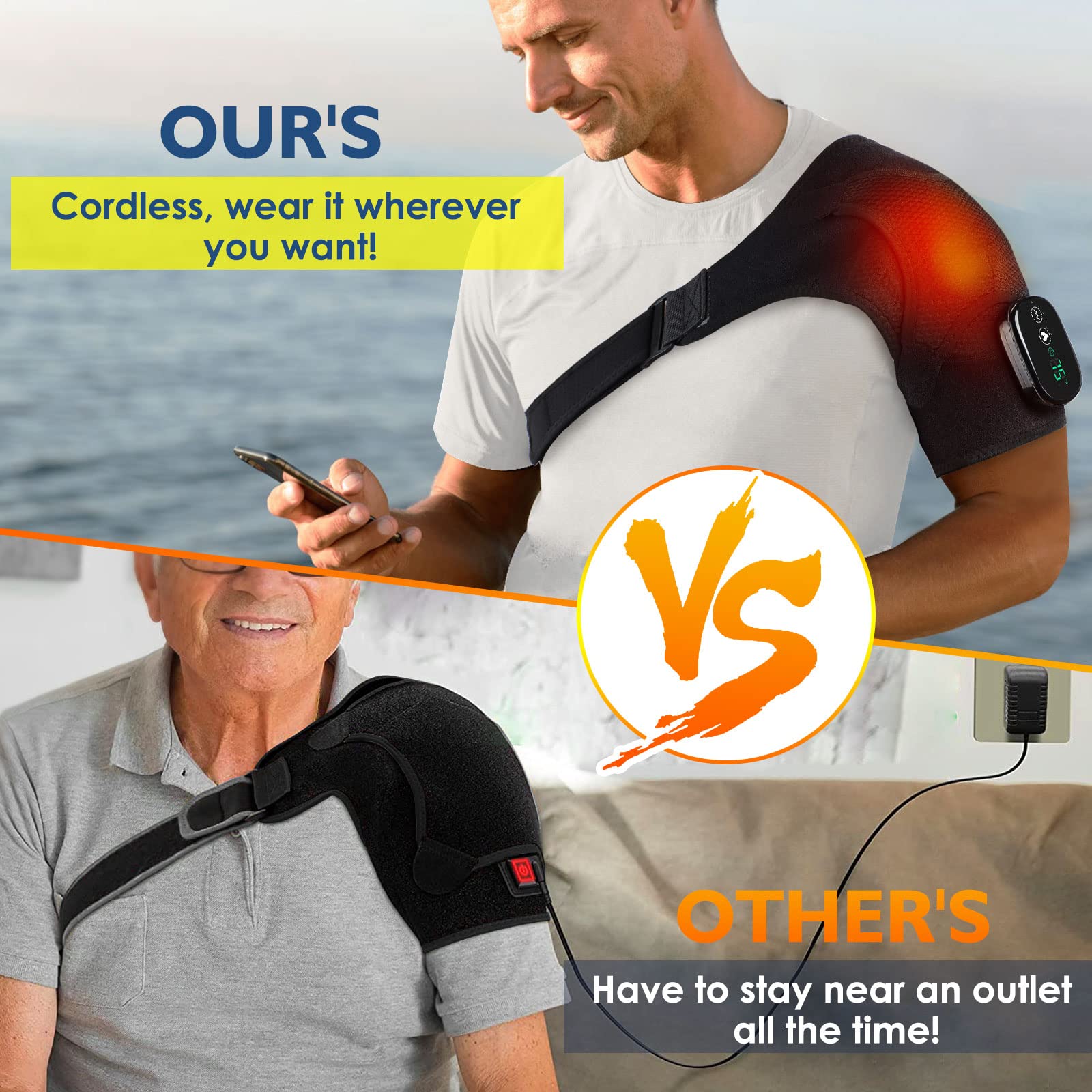 Portable Heating Pad,Cordless Shoulder Heating Pad,Heated Shoulder Brace with Vibration, 5000mAh Shoulder Massager for Men Women Shoulder Relax (Black)