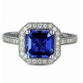 thumbnail image 2 of Halo Antique 2 Carat 6mm Princess Cut Blue Sapphire Moissanite Diamond Engagement Ring in 10k White Gold, 2 of 5