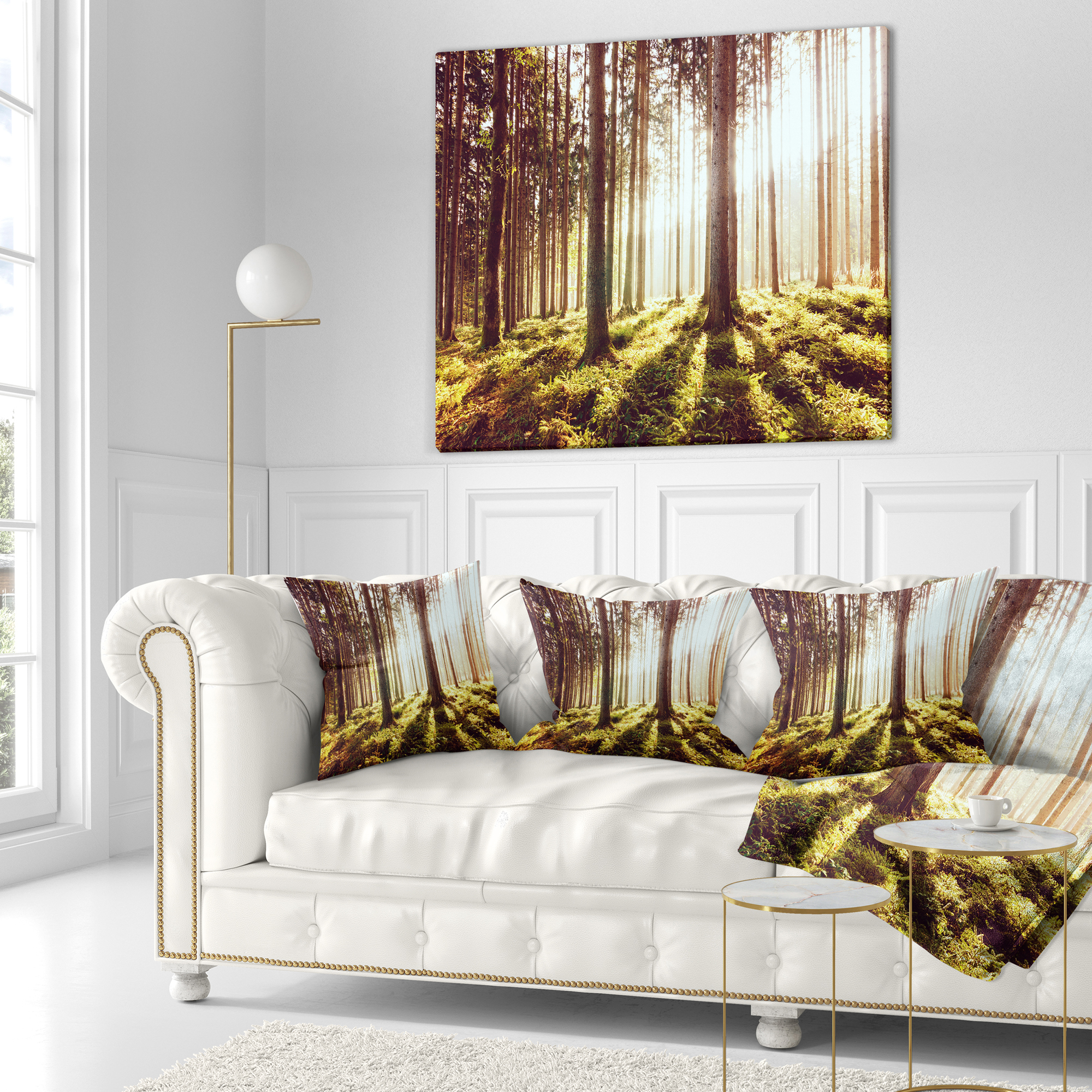 Designart Early Morning Shadows of Forest - Forest Throw Pillow - 18x18