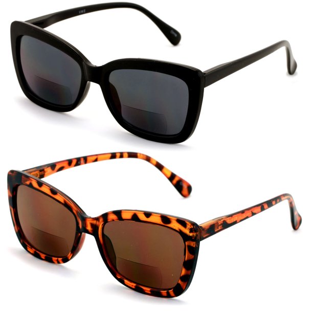 2 Pairs BIFOCAL Women Big Lens Butterfly Reading SunGlasses Fun Cateye Outdoor Readers Black