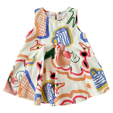 

XIEULQP Baby Girl Clothes Kid s Girls Cotton Blend Dress Sleeveless Summer Colorful Doodle Dresses A Line Dress for 0 to 6 Years Summer Dress Other