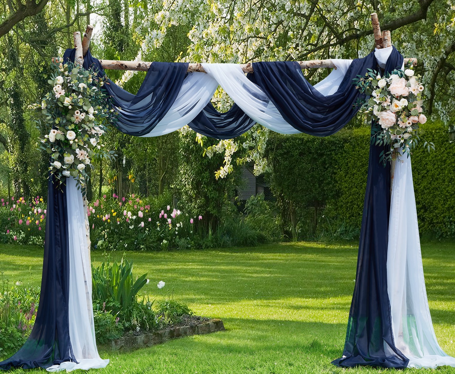 WARM HOME DESIGNS Set of 2 White & N Blue Queen Canopy Bed Curtains in 55 x 216 Inch Size. BE White & N Blue 216
