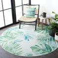 thumbnail image 4 of SAFAVIEH Barbados Distressed Palm Leaves Outdoor Area Rug, Green/Teal, 5'3" x 5'3" Round, 4 of 8