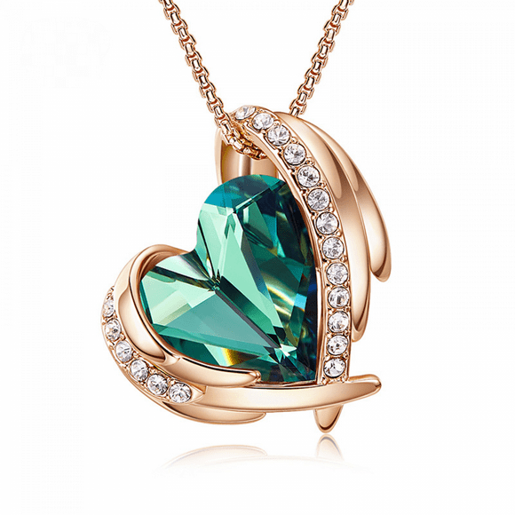 Love Heart Pendant Necklaces for Women Angel Crystals Necklace Jewelry Gifts ----- Champagne Gold Olive Green