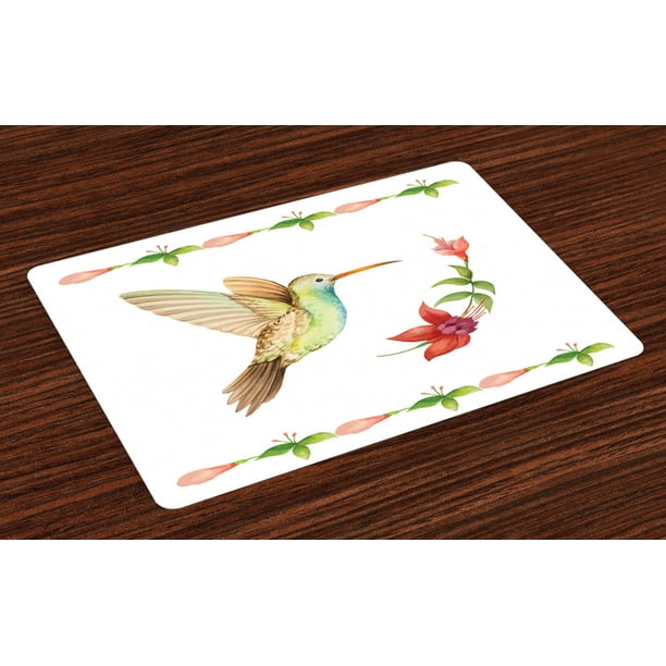 Hummingbird Placemats Set of 4 Hummingbird Flying over A Fuchsia Flower