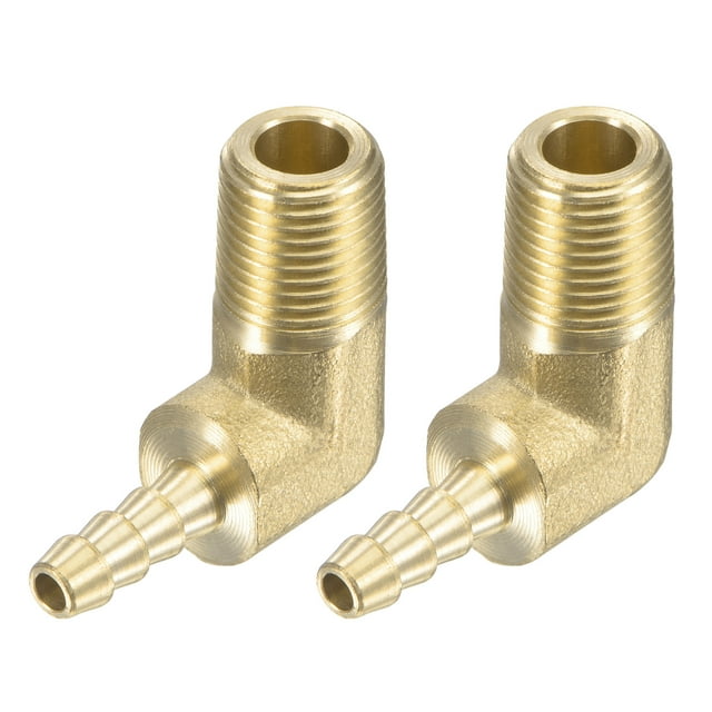 Unique Bargains Laiton 3/16' Barb x 1/8 NPT Filetage Mâle Raccord de Tuyau Coudé à Angle Droit, 2 Pièces