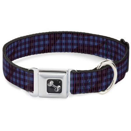 Buckle-Down Pet Collar Dog Collar Metal Seatbelt Buckle Buffalo Plaid Abstract White Black Turquoise 13 to 17 Inches 1.5 Inch Wide