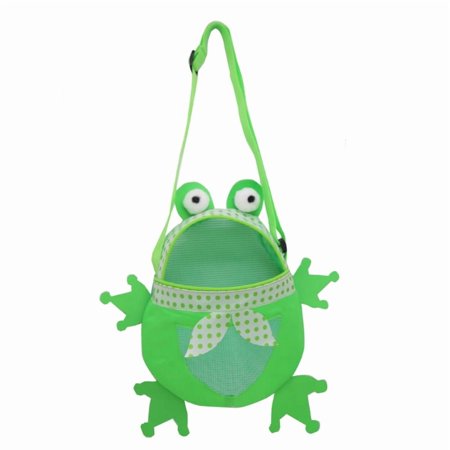 Beach Toy Shell Bags for Kids Cute Frog Shape Colorful Mesh Beach Bag for Seashells Collecting Storage Fruit Vegetable