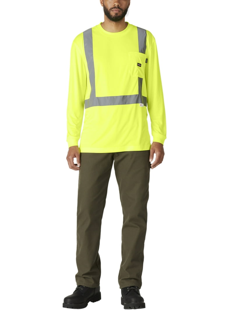 Topper 蛍光イエロー 長袖シャツ M 上下 Genuine Dickies Men's Hi-Vis Workwear Long Sleeve Safety Tee with