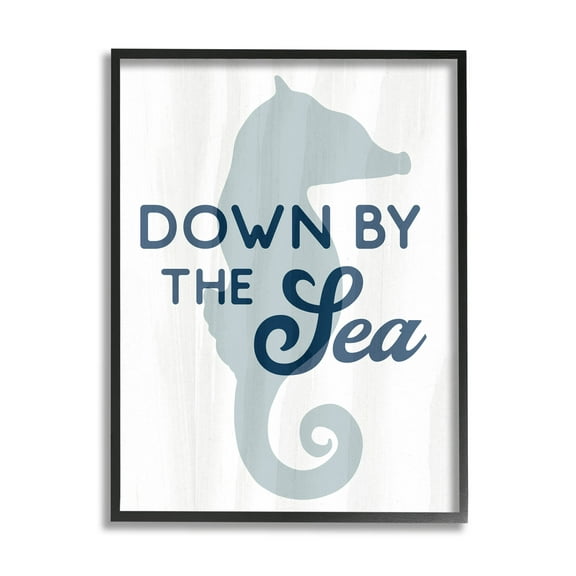 Stupell Industries Down By The Sea Seahorse Graphic Art Black Framed Art Print Wall Art, Design by Lil' Rue