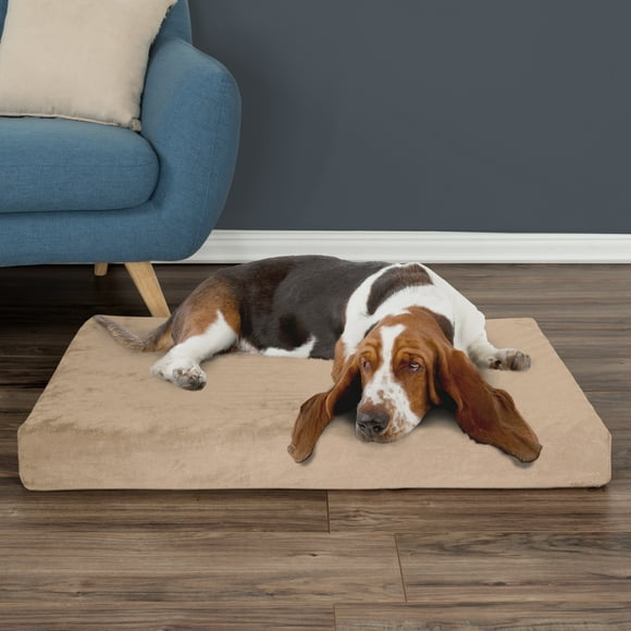 PETMAKER Memory Foam Dog Bed - 2-Layer Orthopedic Pet Pad with Machine Washable Cover - 37x24 Pet Bed for Large Dogs (Tan)