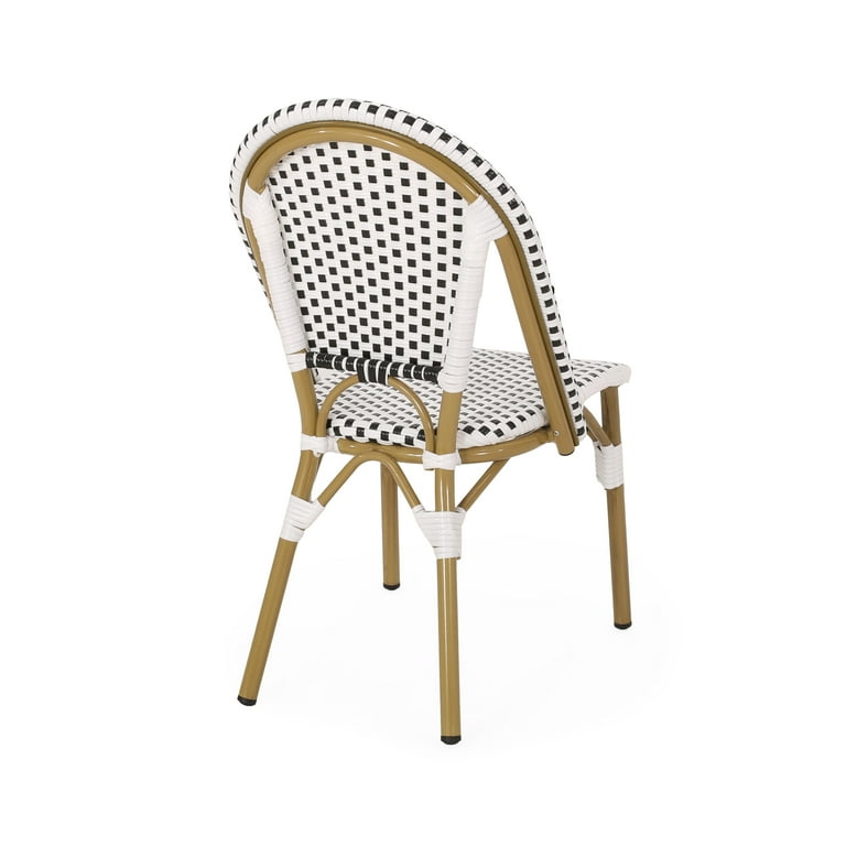 Ryder Outdoor French Bistro Chair Set of 2 Black White Bamboo Finish