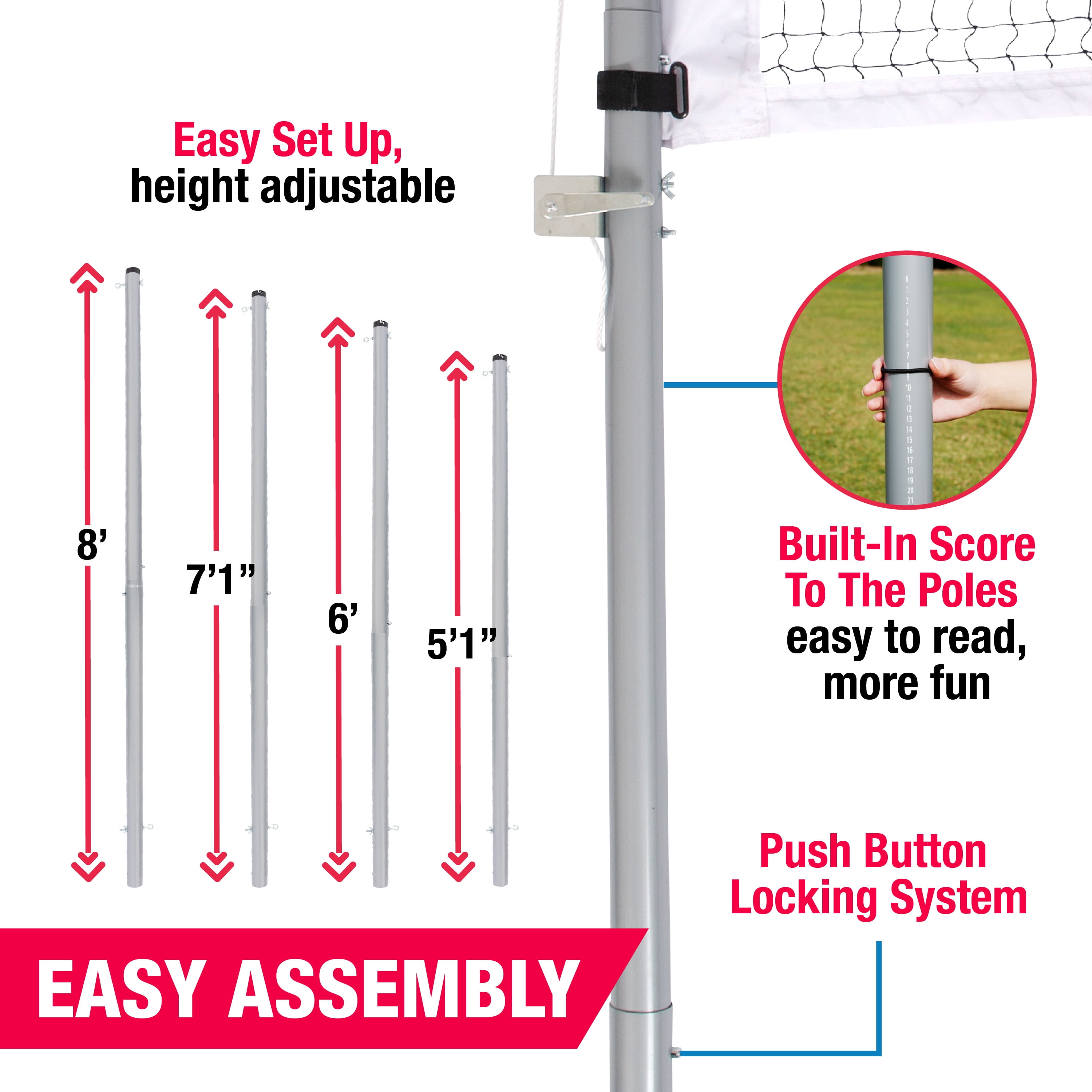 Pro Volleyball and Badminton Set with Adjustable Height Steel Poles by MD Sports