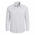 thumbnail image 4 of Men Slub Linen Long Sleeve Shirt, Solid Color Lapel Chest Pocket Breathable Casual Button Down Top for Daily Hawaiian Vacation Wear(Grey,L), 4 of 4