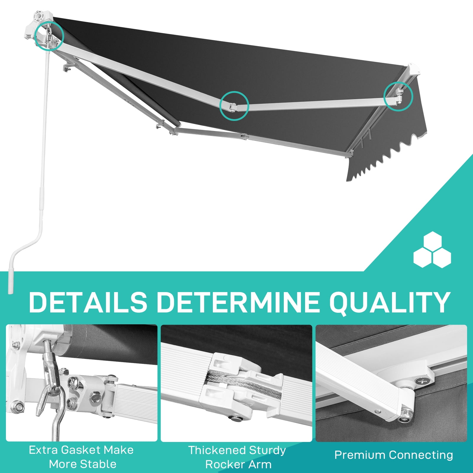 Ktaxon 13 x 8 Ft  Manual Retractable Patio Awning,  Adjustable Outdoor Awing Sunshade Shelter with Aluminum Alloy,  280g/m² UV & Water-Resistant Fabric for Deck, Balcony - Gray