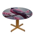 thumbnail image 3 of Awypu  Round Fitted Tablecloth Art Painting Cherry Blossom Tree Bird Table Cloth with Elastic Edged Waterproof Wipeable Round Table Cover for Patio Parties Outdoor Decor White, 3 of 7