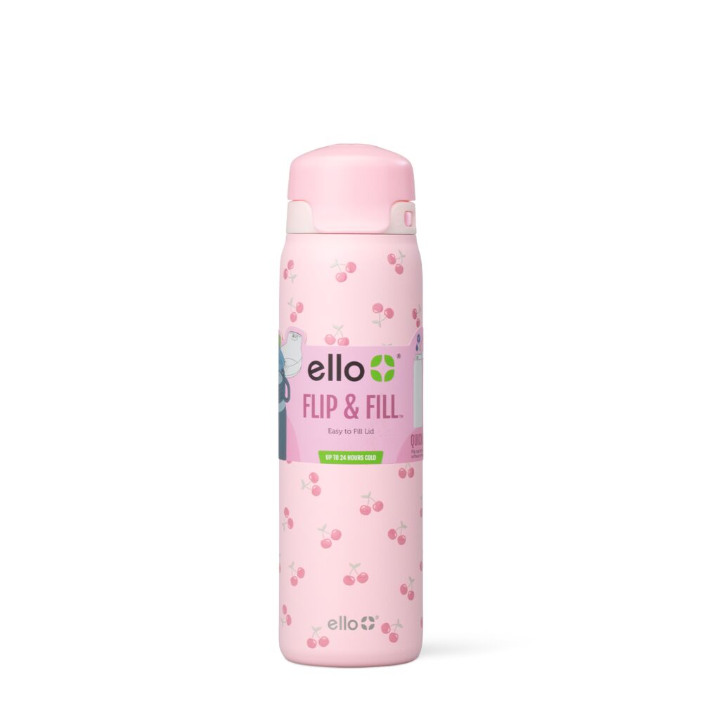 Ello Flip & Fill 22oz Stainless Steel Water Bottle, Cherries photo 2