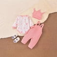 thumbnail image 6 of WOYY Girls Outfits Baby Cute Romper and Overalls with Hat 3Pcs Set, Sizes 0-18 Months, 6 of 6