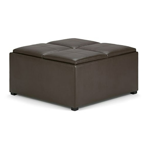 Modern Square Coffee Table OttomanStorage Ottoman with TraysChocolate Brown Faux Leather35 Inch Wide