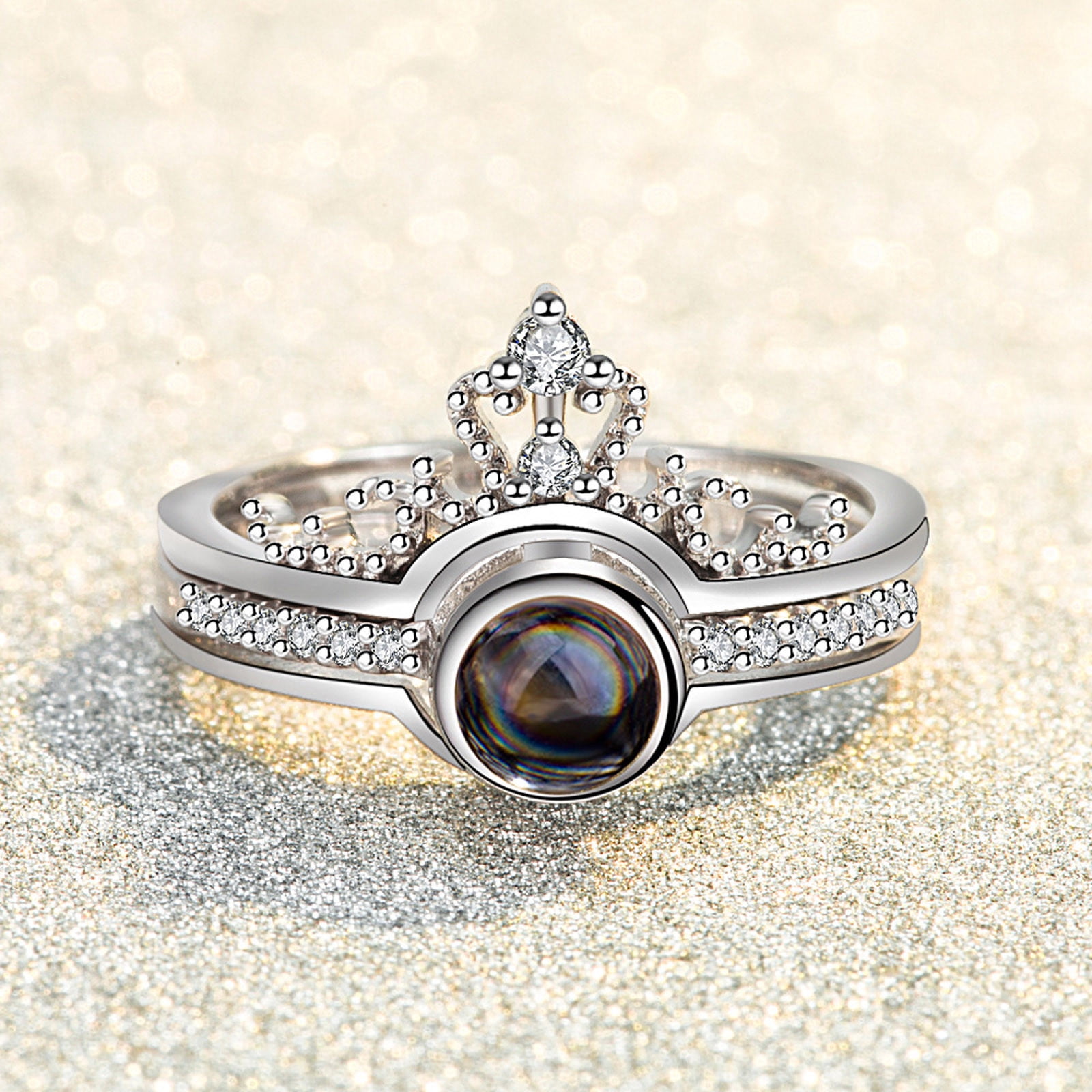 RXIRUCGD Bagues 520 I Love You Bague de Projection Couronne Deux en un 100 Langues Hommes et Femmes Couples Bagues