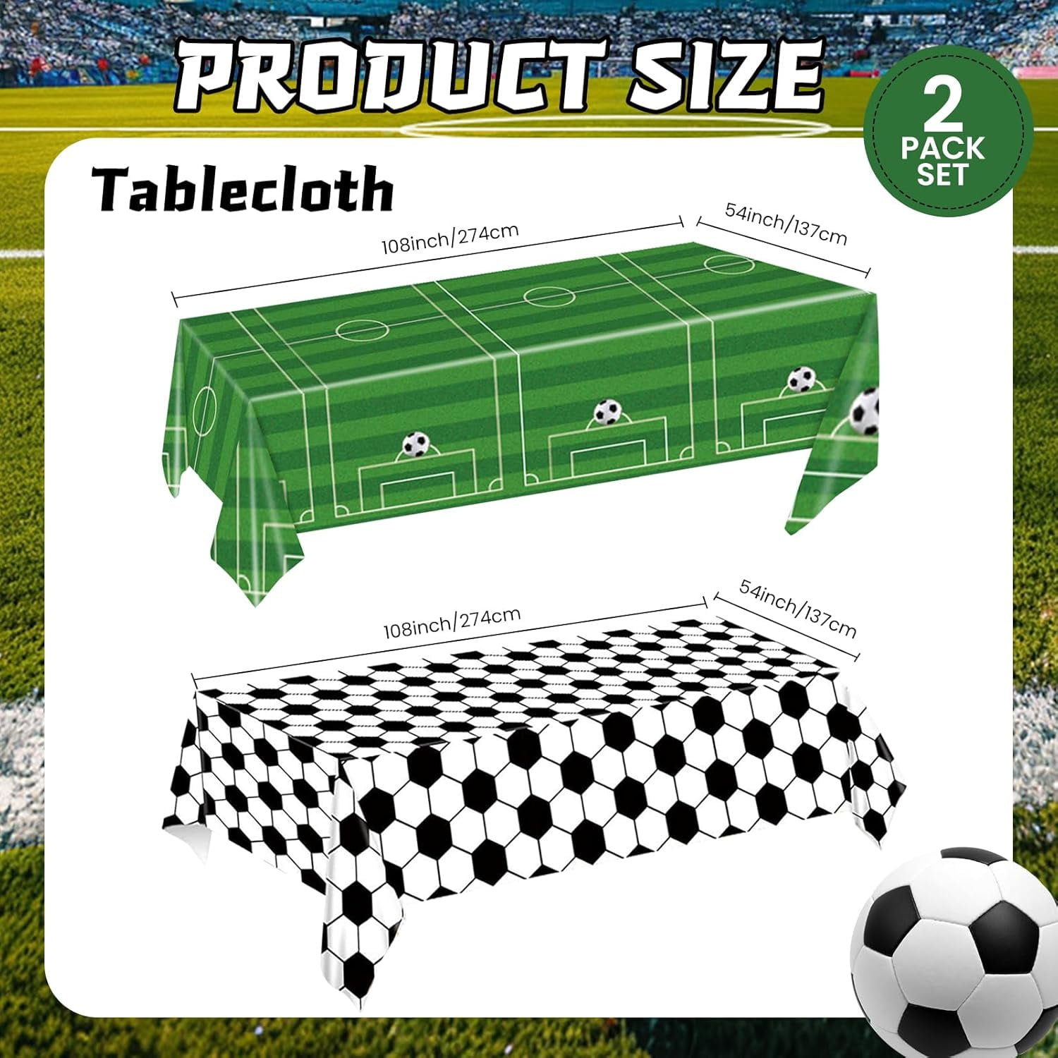 2-Pack Soccer Ball Plastic Tablecloths 54x108 Inch - Disposable Rectangle Table Covers For Birthday Party Decor