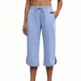 thumbnail image 3 of PWPSG Womens Split Hem Capri Pants, Drawstring Waist with Side Slit Design, Wrinkle Resistant Fabric with Loose Fit for Everyday Styling Blue S, 3 of 7