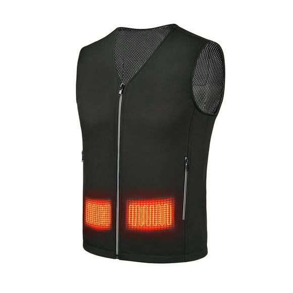 CUH Heated Coat Sleeveless Heating Vest Electric Unisex Warmer Waistcoat USB Men Rechargeable Gilet Plain Solid Color Black M