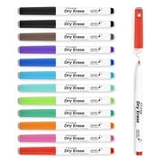 YISAN Magnetic Dry Erase Markers Ultra Fine Tip, 0.7mm, Extra Fine Point, Whiteboard Markers with Erasers,11 Assorted Colors, Low Odor,12 Count,70559