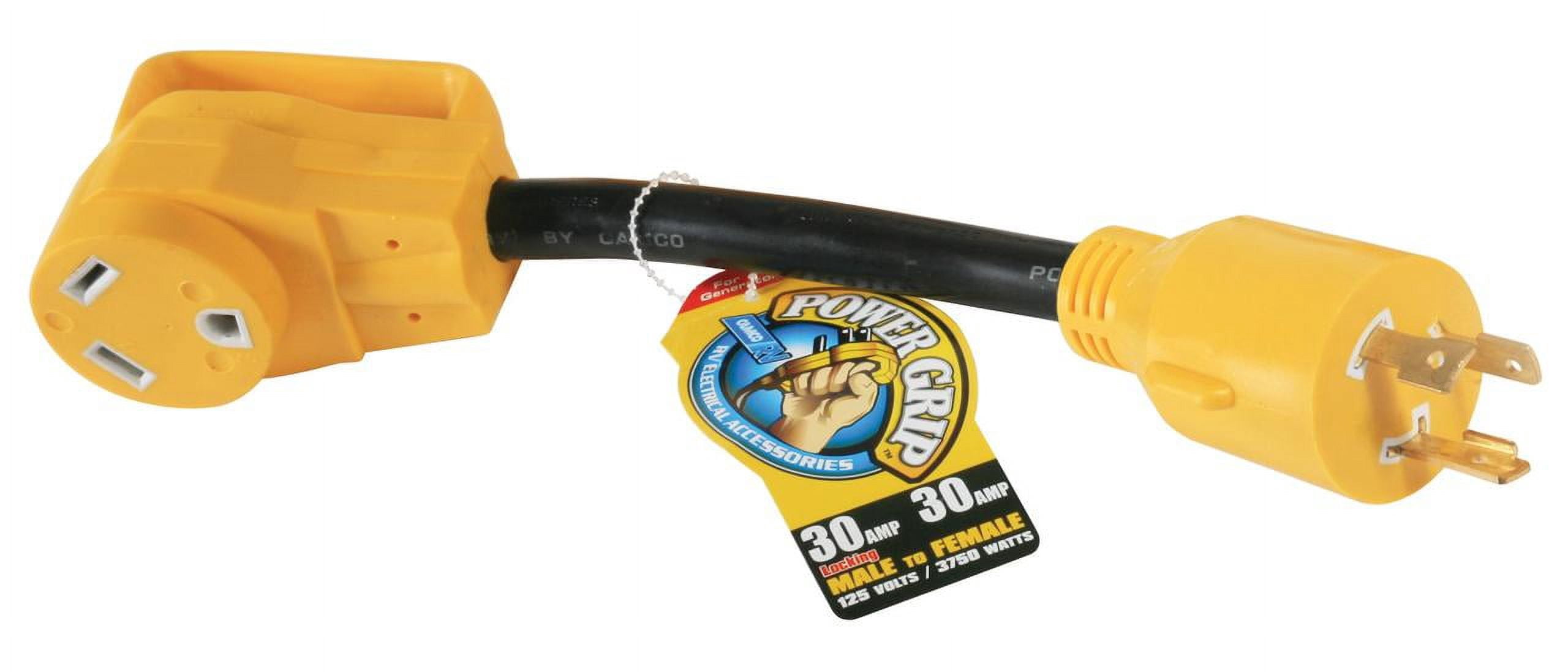 Camco PowerGrip Camper/RV Generator Adapter | Rated for 125 Volts/3750 Watts | Copper, 10/3-Gauge Wires, Black and Yellow (55272)