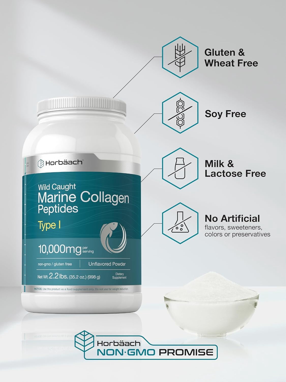 Marine Collagen Powder 2.2 lbs | Hydrolyzed Collagen Peptides | Unflavored | by Horbaach
