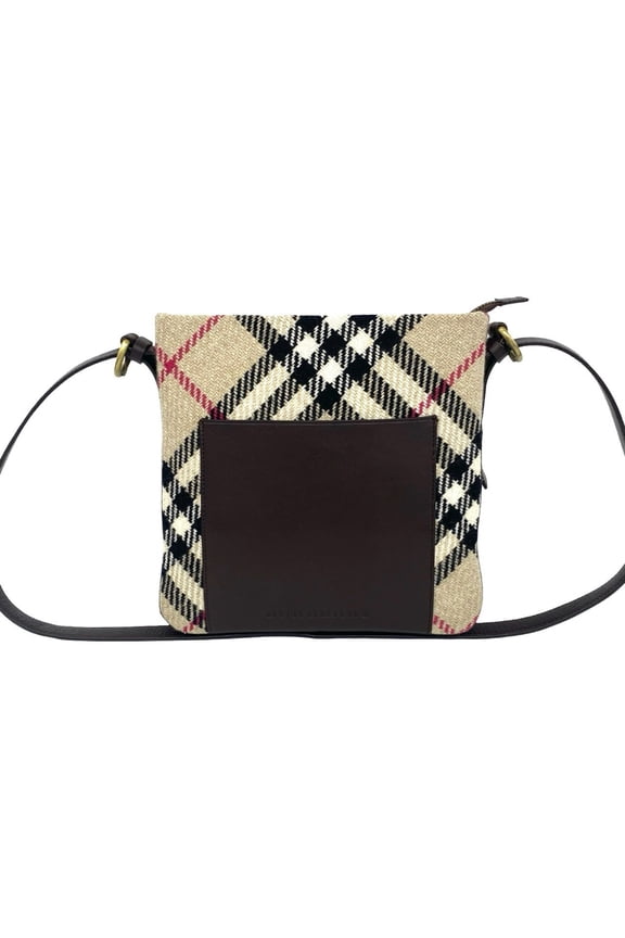 Pre-Owned BURBERRY Burberry logo embossed Nova Check pattern leather genuine wool shoulder bag...