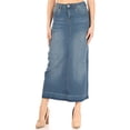 thumbnail image 2 of Fashion2Love Women's Juniors Long A-Line Stretch Denim Maxi Skirt, 2 of 7