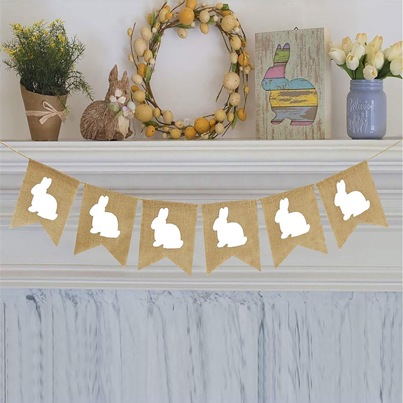 Bunny Burlap Easter Decoration Bunny Banner Flag Raising Party Decoration Gender Reveal Balloons Arch Small round Balloons for Crafts Large Balloons Water Balloons 2 Kids Birthday Party Decorations