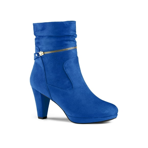 Allegra K Women's Ankle Zip Platform High Block Heel Boots Royal Blue 9