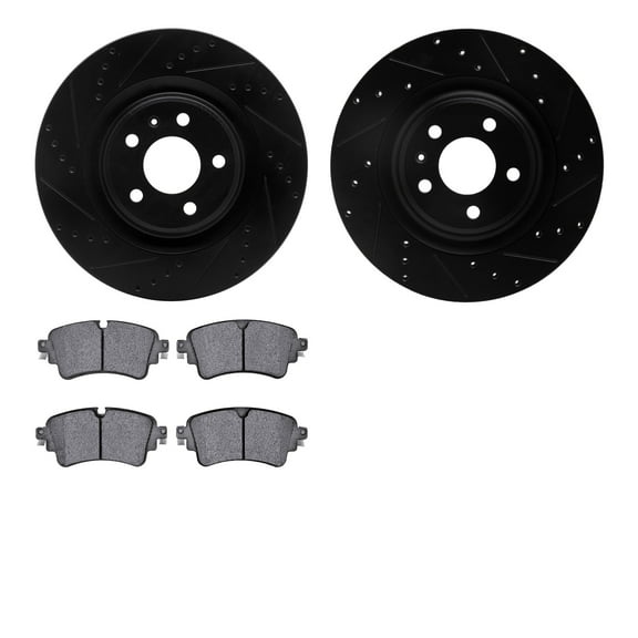 Dynamic Friction Company Rear Brake Rotors-Drilled and Slotted-Black with 5000 Advanced Brake Pads 8502-73393