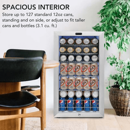 Whynter - 120-Can Beverage Refrigerator - White cabinet with stainless steel trim