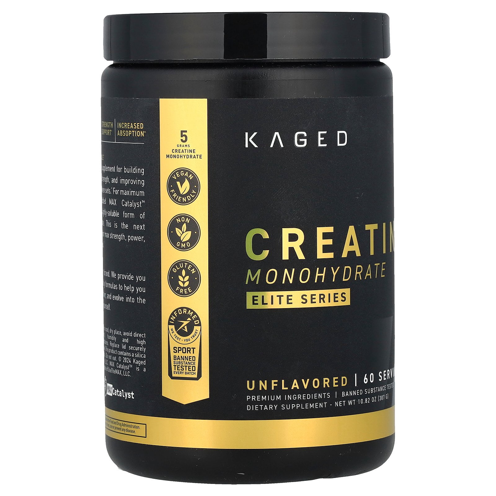 Kaged Elite Series, Creatine Monohydrate, Unflavored, 10.82 oz (307 g)