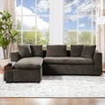 thumbnail image 2 of 93.7" L-shaped Modular Sectional Sofa with wooden Storage Compartment, Small Upholstered Sofa Couch for Small Space, Modern 3 Seater Convertible Sofa for Living Room, Apartment, Office, Brown, 2 of 9